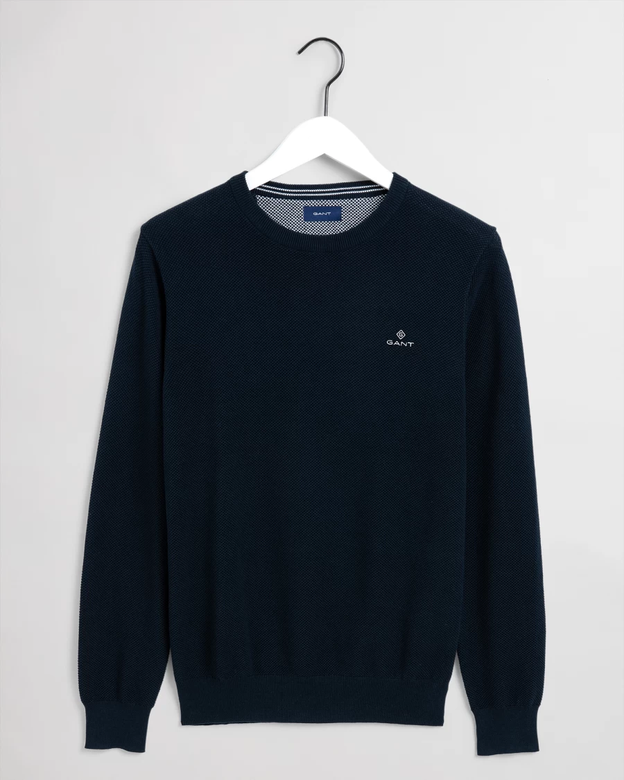 Knitwear | E&M Stores Gant Pique Cotton Crew Sweater Navy
